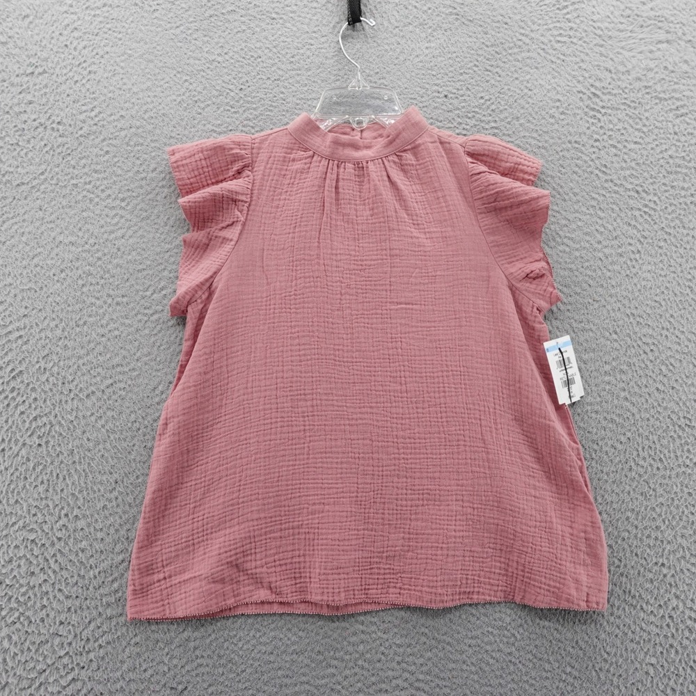 Joes Jeans Rose Pink Cotton Double Gauze Ruffle Mock Neck Top‎ XS NEW
